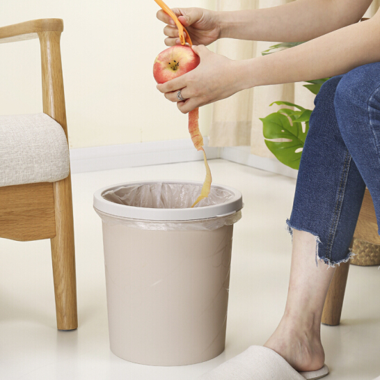 开普特家用大号垃圾桶 卫生间厨房清洁桶 桌面废纸桶 压圈垃圾桶+浅咖色 10L